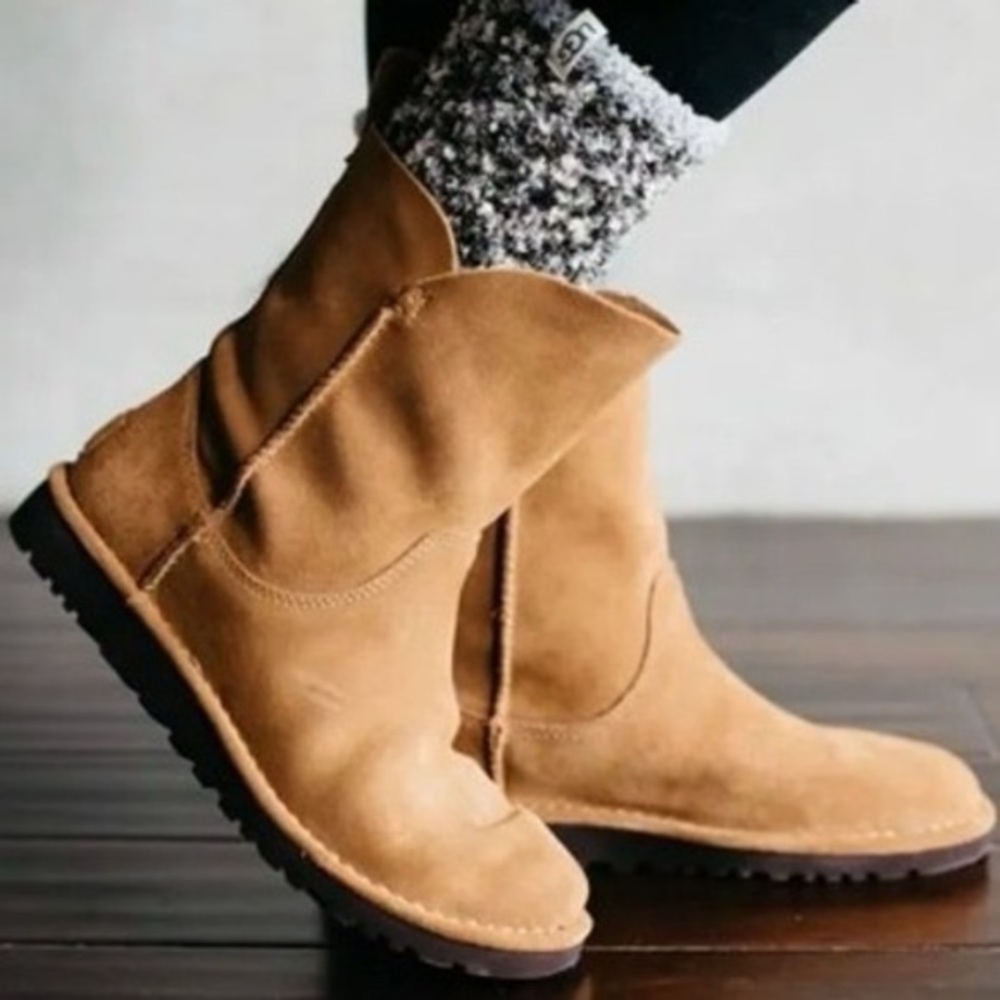 NIB$150 Ugg sz 5 Suede Slouch Ankle Booties Boots in Chestnut